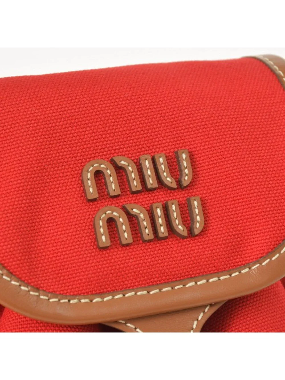Miu Miu Canvas Leather Backpack Red Brown Gold